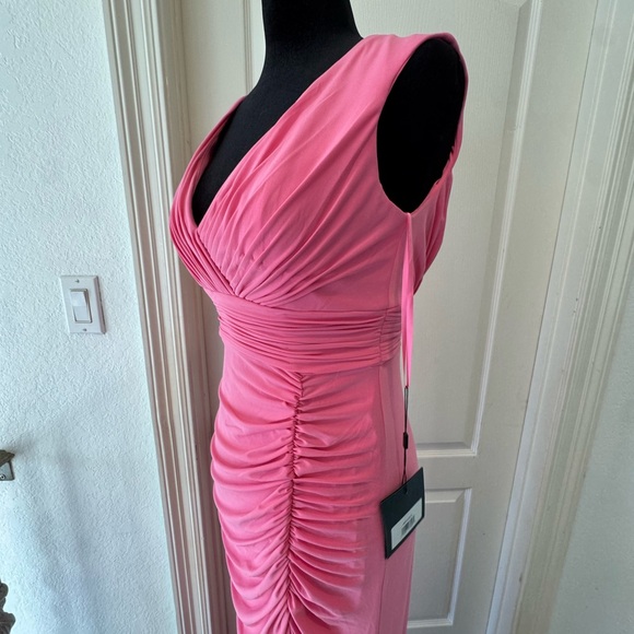 NWT Ieena Mac Duggal Sz 2 Candy Pink Jersey Sleeveless Side Ruched Slit Gown - Picture 10 of 15